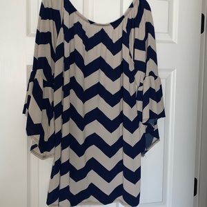 Plus Size Navy & Beige Chevron Print Tunic
